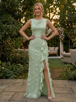 Tulle Mermaid Crew Neck Evening Dresses with 3D Flowers