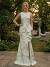 Jacquard Mermaid Crew Neck Evening Dresses with Side Slit