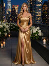 Satin Mermaid Off Shoulder Evening Dresses with 3D Flowers
