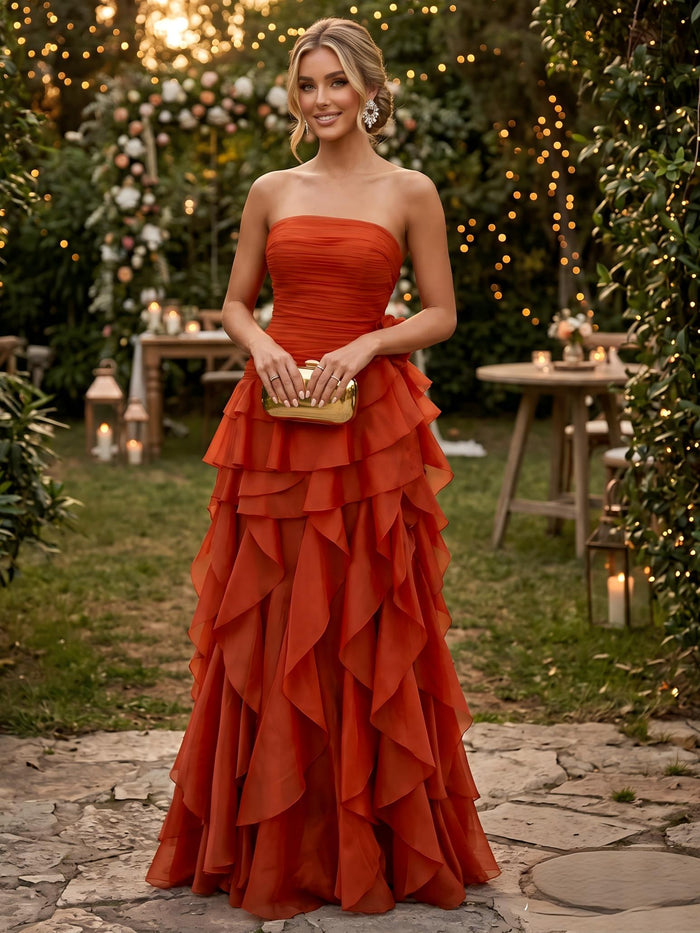 Chiffon Mermaid Strapless Evening Dresses with Ruffles
