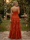 Chiffon Mermaid Strapless Evening Dresses with Ruffles