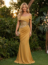 Satin Mermaid Off Shoulder Pleated Evening Dresses