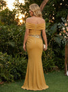 Satin Mermaid Off Shoulder Pleated Evening Dresses