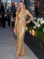 Sequin Mermaid V Neck Pleated Evening Dresses