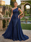 Sequin Mermaid One Shoulder Evening Dresses with Wraps