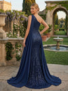 Sequin Mermaid One Shoulder Evening Dresses with Wraps