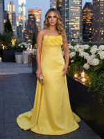 Satin Mermaid Strapless Evening Dresses with 3D Flowers