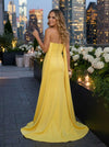 Satin Mermaid Strapless Evening Dresses with 3D Flowers