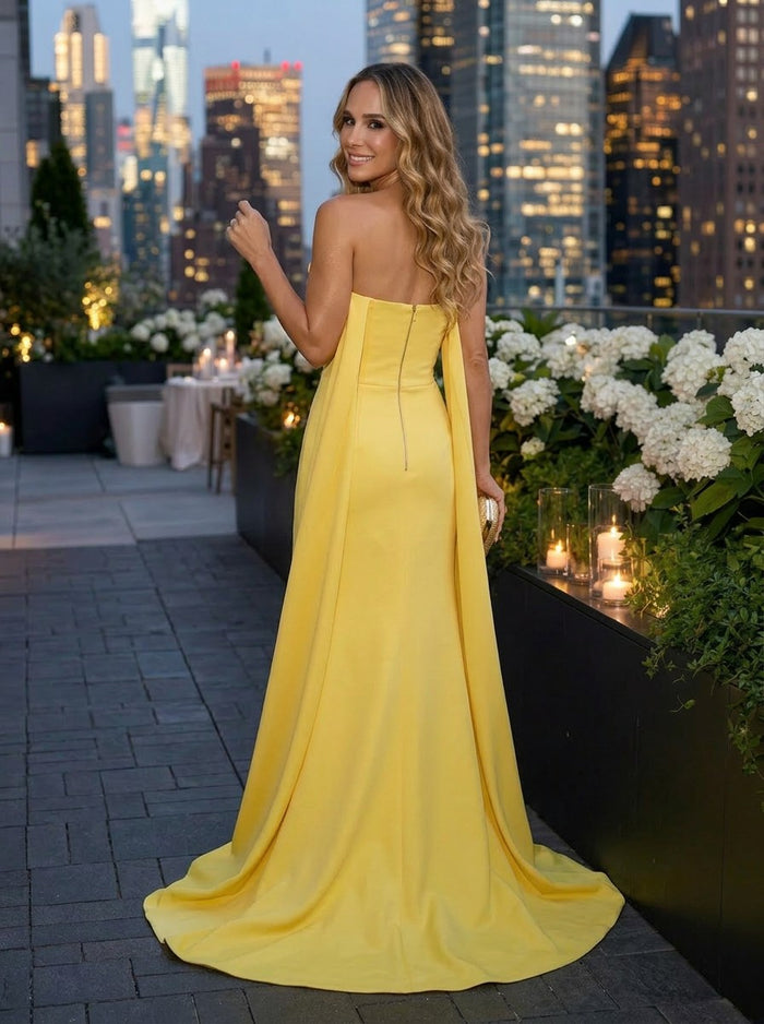 Satin Mermaid Strapless Evening Dresses with 3D Flowers