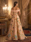 Satin A-Line Off Shoulder Evening Dresses with Floral Print