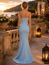 Jersey Mermaid Strapless Evening Dresses with 3D Flowers