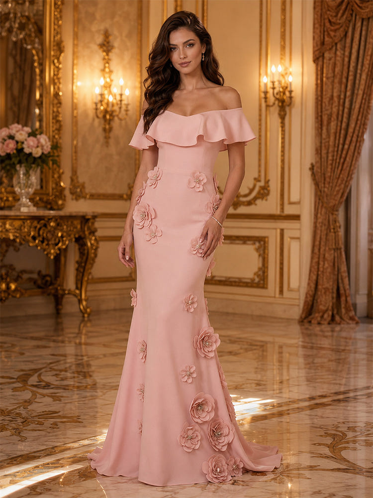 Jersey Mermaid Off Shoulder Beaded Evening Dresses