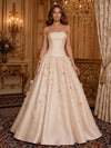 Satin A-Line Strapless Beaded Evening Dresses