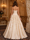 Satin A-Line Strapless Beaded Evening Dresses