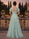 Tulle A-Line Crew Neck Evening Dresses with 3D Flowers
