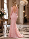 Tulle Mermaid V Neck Evening Dresses with 3D Flowers