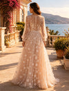 Tulle A-Line Crew Neck Evening Dresses with 3D Flowers