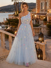 Tulle A-Line One Shoulder Evening Dresses with 3D Flowers