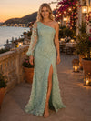 Tulle Mermaid One Shoulder Evening Dresses with Side Slit