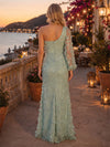 Tulle Mermaid One Shoulder Evening Dresses with Side Slit