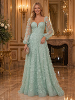 Tulle A-Line Sweetheart Evening Dresses with 3D Flowers