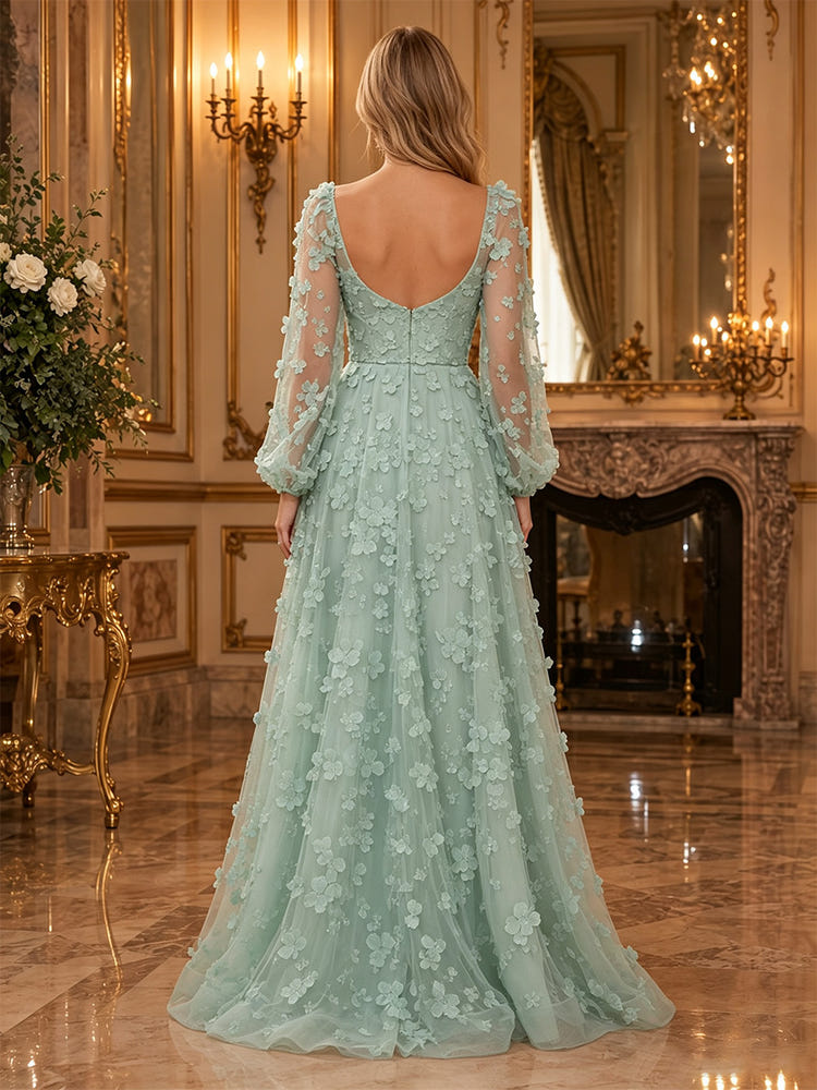 Tulle A-Line Sweetheart Evening Dresses with 3D Flowers