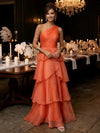 Organza A-Line One Shoulder Tiered Evening Dresses