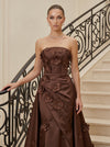 Satin A-Line Strapless Evening Dresses with 3D Flowers