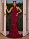 Jersey Mermaid Halter Evening Dresses with 3D Flowers