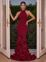 Jersey Mermaid Halter Evening Dresses with 3D Flowers