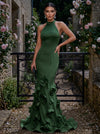 Jersey Mermaid Halter Evening Dresses with 3D Flowers