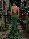 Jersey Mermaid Halter Evening Dresses with 3D Flowers