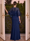 Sequin Sheath Crew Neck Evening Dresses with Caps