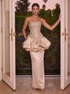 Sequin Sheath Strapless Evening Dresses with 3D Bubble Satin Ruffle