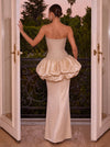 Sequin Sheath Strapless Evening Dresses with 3D Bubble Satin Ruffle