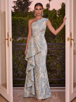 Jacquard Mermaid One Shoulder Evening Dresses with Ruffles