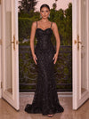 Tulle Mermaid Spaghetti Straps Evening Dresses with Floral Embroidery