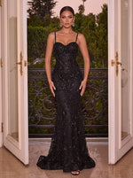 Tulle Mermaid Spaghetti Straps Evening Dresses with Floral Embroidery