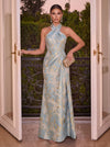 Jacquard Mermaid Halter Pleated Evening Dresses