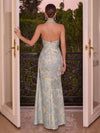 Jacquard Mermaid Halter Pleated Evening Dresses