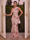 Tulle Mermaid One Shoulder Evening Dresses with Floral Embroidery