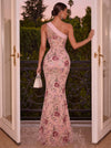 Tulle Mermaid One Shoulder Evening Dresses with Floral Embroidery