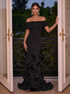 Jersey Mermaid Off Shoulder Evening Dresses with 3D Flowers