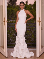 Jersey Mermaid Halter Evening Dresses with 3D Flowers