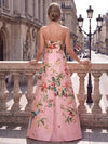 Satin A-Line Strapless Evening Dresses with Floral Print