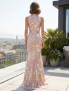 Tulle Mermaid High Neck Evening Dresses with Sequin Embroidery