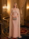 Tulle Sheath High Neck Evening Dresses with Waterfall Curved Layered Beading Layout