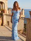 Tulle Mermaid Off Shoulder Evening Dresses with 3D Flowers