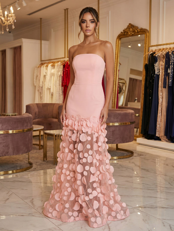 Jersey Mermaid Strapless Evening Dresses with 3D Circular Petals