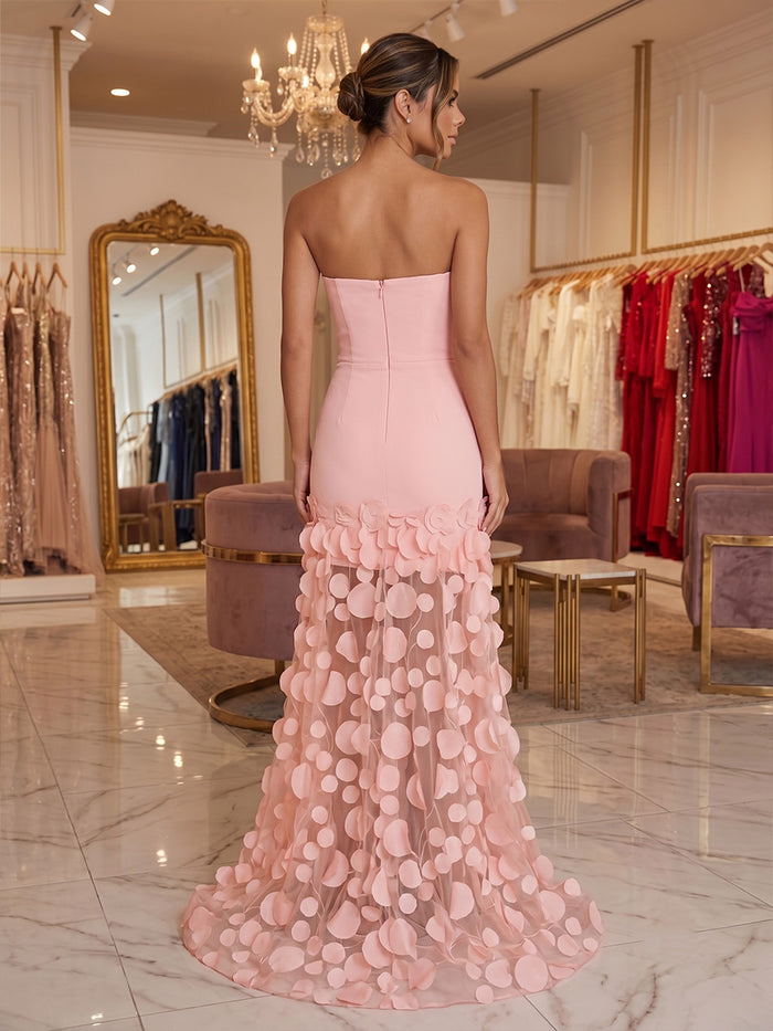 Jersey Mermaid Strapless Evening Dresses with 3D Circular Petals